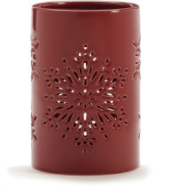 Title: Red Ceramic Snowflake Candle Holder Large
