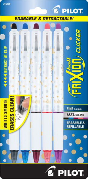 Frixion Ball Clicker Design Collection Fine White Barrel Dots 5ct BLK/MRL/BRG/SAL/LAV ink