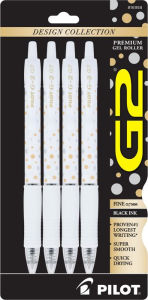 Title: G2 Design Collection Fine Point White Dot Pattern Barrel with Black Ink 4pk