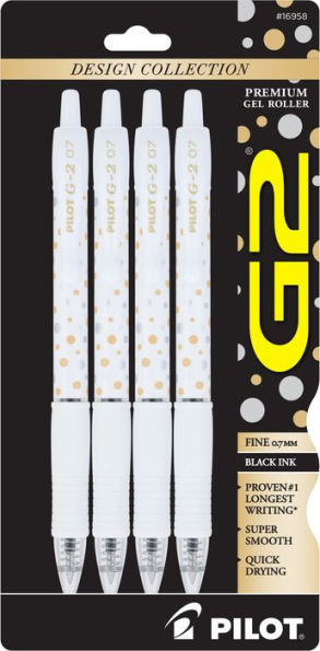 G2 Design Collection Fine Point White Dot Pattern Barrel with Black Ink 4pk