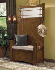 Title: Powell 993-259 Mission Oak Hall Tree with Storage Bench