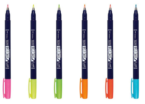 Tombow Fudenosuke Neon Brush Pens Set of 6