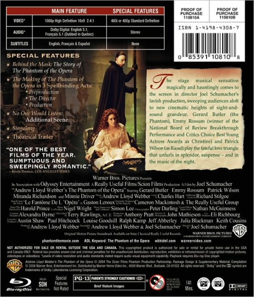 Phantom of the Opera [Blu-ray] by Gerard Butler | Blu-ray | Barnes