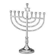 Title: Large Traditional Menorah - Silvertone Finish