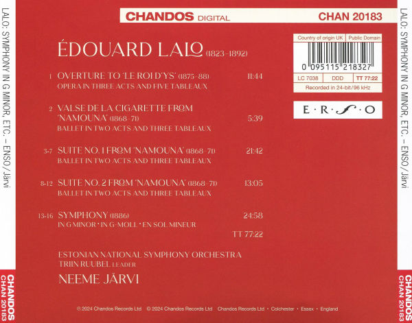 Lalo: Suites and Valse de la Cigarette from Namouna; Overture to Le Roi d'Ys; Symphony in G minor