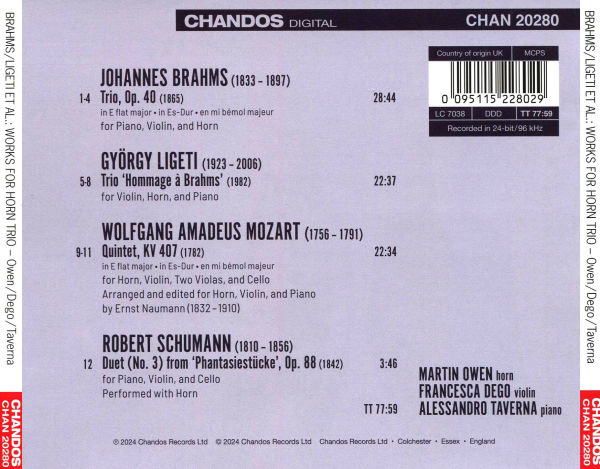 Brahms, Ligeti, Mozart, Schumann: Horn Trios