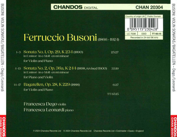Busoni: Violin Sonatas; Four Bagatelles