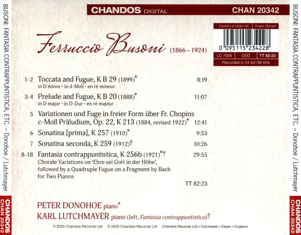 Busoni: Fantasia contrappuntistica; Chopin Variations; Sonatina prima; Sonatina seconda