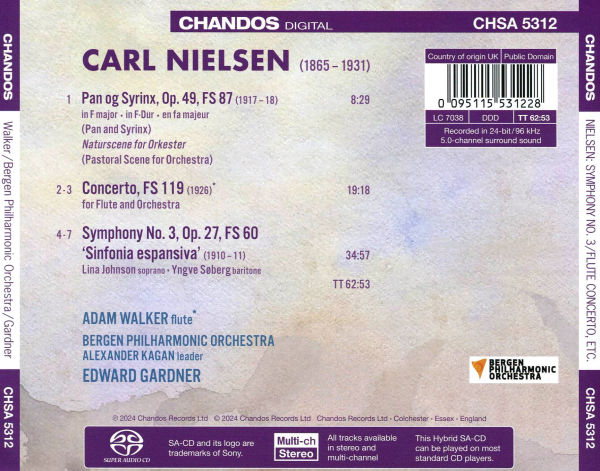 Nielsen: Flute Concerto; Symphony No. 3 "Sinfonia Espansiva"; Pan and Syrinx