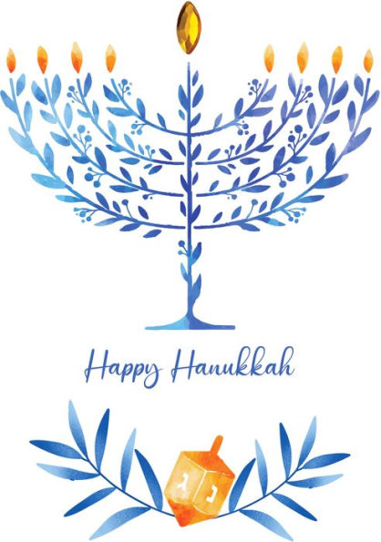 Hanukkah Greeting Card Blue Leaves and Menorah