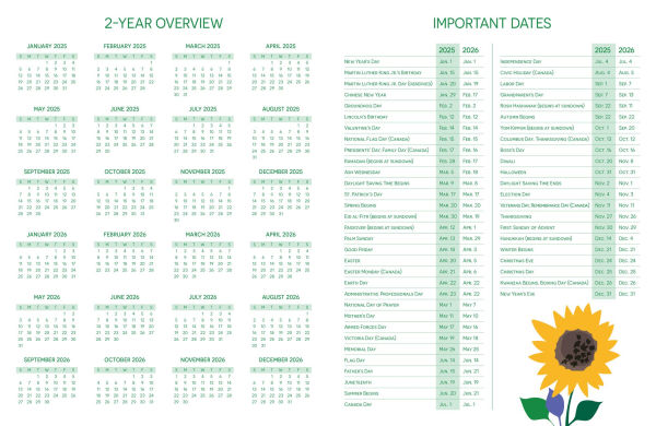 2025-2026 Surrey Planner Two Sunflowers
