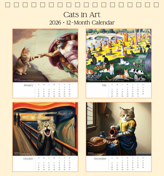 2026 CATS IN ART SPIRAL TOP DESK CALENDAR - Exclusive