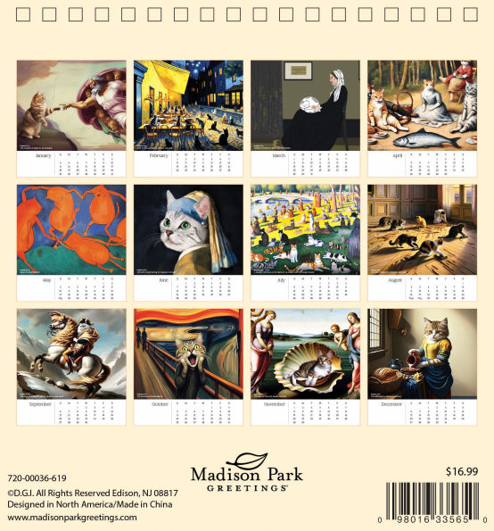 2026 CATS IN ART SPIRAL TOP DESK CALENDAR - Exclusive