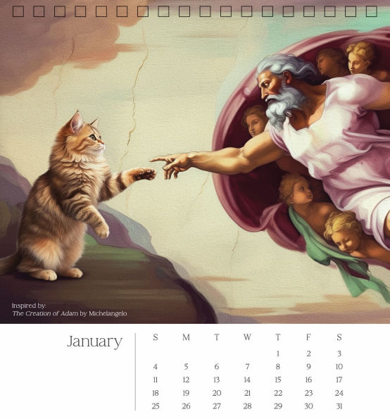 2026 CATS IN ART SPIRAL TOP DESK CALENDAR - Exclusive