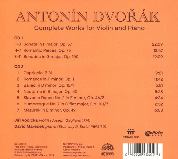 Antonín Dvorák: Complete Works for Violin and Piano
