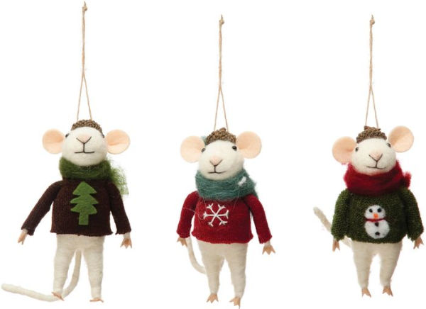 Felted Wool Sweater Mice Ornaments, Assorted 3 styles