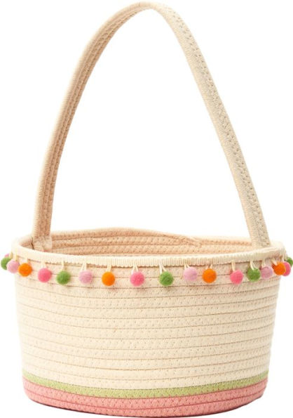Cotton Rope Easter Basket with Pom Pom Trim