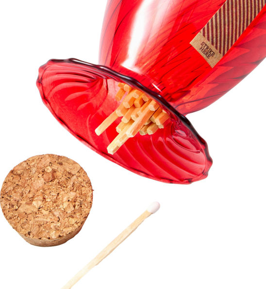 Red Striped Glass Cloche with Matches