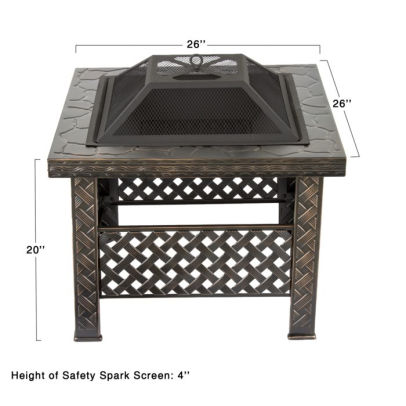 Fire Pit Set Wood Burning Pit With Spark Screen Cover And Log
