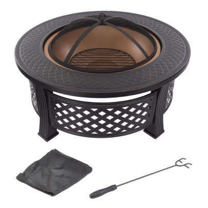 Fire Pit Set Wood Burning Pit Includes Spark Screen And Log Poker