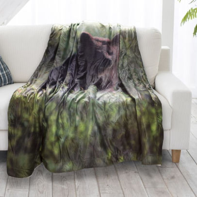 Sherpa Fleece Throw Blanket Grizzly Bear Print Pattern