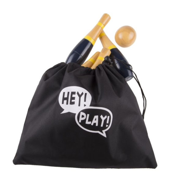 Lawn Bowling, 8 inch Tall Wooden Lawn Game, Indoor amp; Outdoor Toy, Adults amp; Kids, Blue and Gold, by Hey! Play!