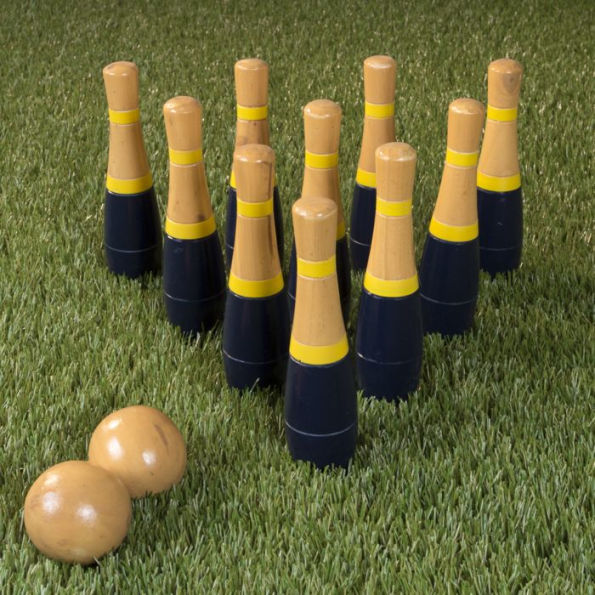 Lawn Bowling, 8 inch Tall Wooden Lawn Game, Indoor amp; Outdoor Toy, Adults amp; Kids, Blue and Gold, by Hey! Play!