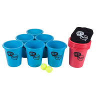 Title: Bucket Ball Giant Beer Pong Outdoor Game Set for Kids and Adults with 12 Buckets, 2 Balls, Tote Bag by Hey! Play!