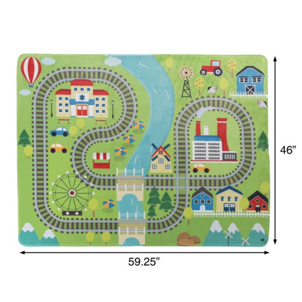 Baby Play Mat for Kids, Microfiber Flannel Fleece & Foam Mat with Non Slip Back and Train Scene for Toddlers, Boys and Girls by Hey! Play!