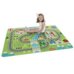 Alternative view 4 of Baby Play Mat for Kids, Microfiber Flannel Fleece & Foam Mat with Non Slip Back and Train Scene for Toddlers, Boys and Girls by Hey! Play!