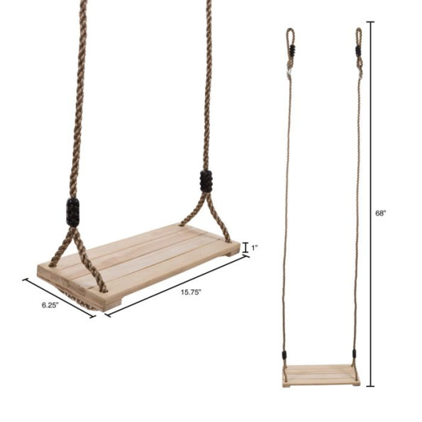 Wooden Swing, Outdoor Flat Bench Seat with Adjustable Nylon Hanging Rope for Kids Playset Frame or Tree, Backyard Swinging Toy by Hey! Play!