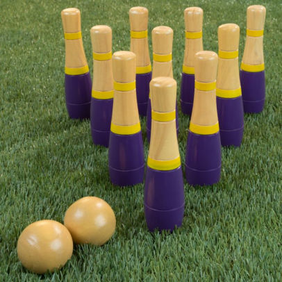 8 Inch Wooden Lawn Bowling Set With Mesh Bag 10 Pins Backyard