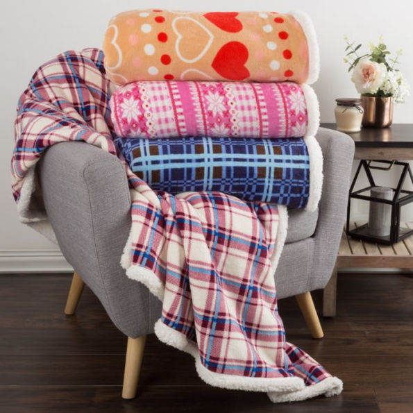 Sherpa Fleece Throw Blanket With Blue and Brown Plaid Pattern Lightweight Hypoallergenic Bed or Couch Soft Plush Blanket (60