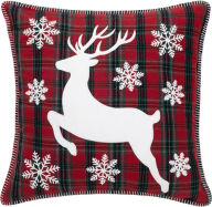 Title: 20 Inch Feather Filled Reindeer Applique Pillow with Whipstitch Trim