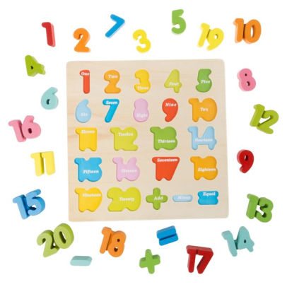 Wooden Number Puzzle Board with Colorful Pieces and Math Signs STEM Toy ...