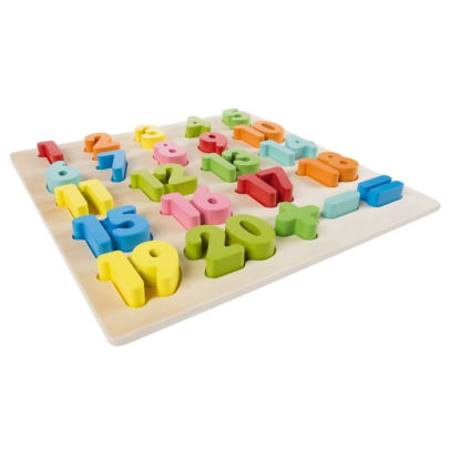 Wooden Number Puzzle Board with Colorful Pieces and Math Signs STEM Toy ...