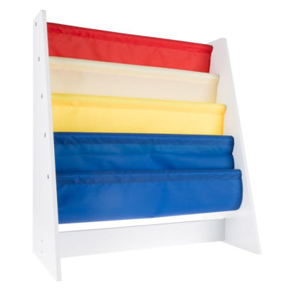 Kids Bookshelf Storage Rack With Colorful Fabric Sling Shelves