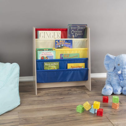 Kids Bookshelf Storage Rack With Colorful Fabric Sling Shelves