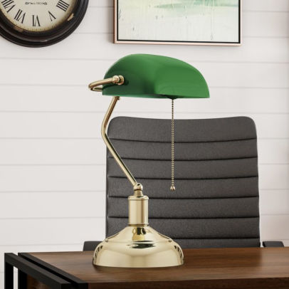 Bankers Lamp With Green Glass Shade Antique Vintage Style Retro