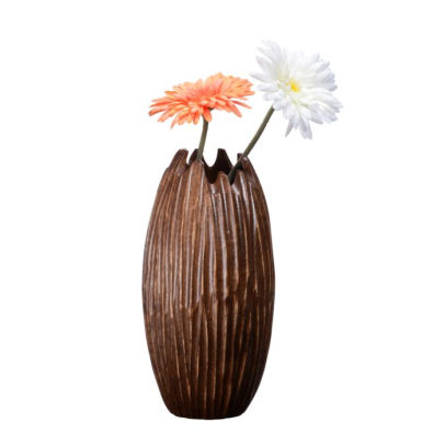 Villacera Handmade 12 Tall Round Mango Wood Brown Tulip Vase