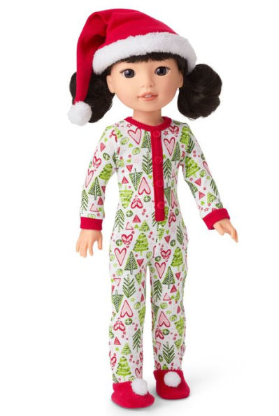 Hearts & Pines Holiday PJs for WellieWishers Dolls