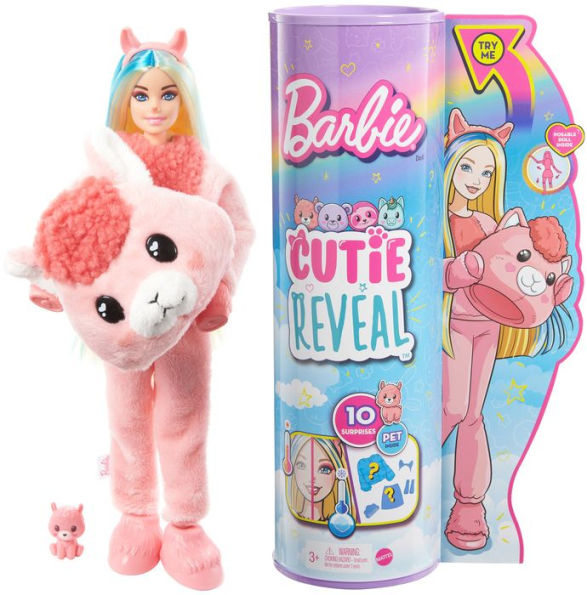 Barbie Cutie Reveal Gift Set with 2 Dolls ＆ 2 Pets, Cozy Cute