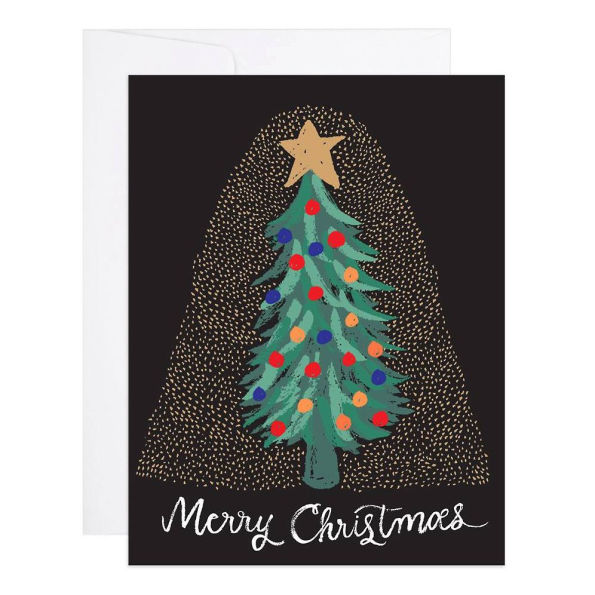 Golden Snow Globe Tree Christmas Card