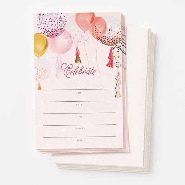 Confetti Balloons Fill-In Invitations