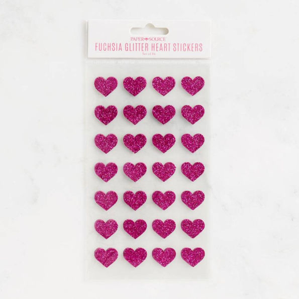 Fuchsia Glitter Heart Stickers