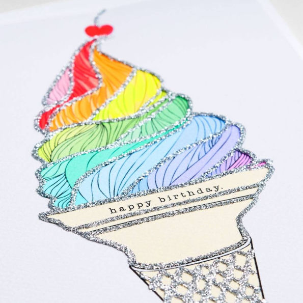 Specialty Glitter Ice Cream Cone Birthday Card