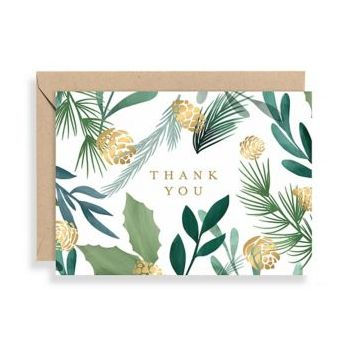 Holiday Boxed Cards Pinecone Greenery Thank You Set of 10