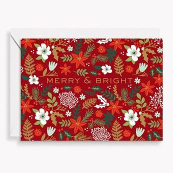 Holiday Boxed Cards Merry and Bright Microfloral Set of 10