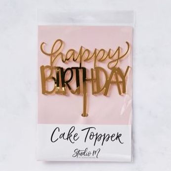 Happy Bday Gold Mirror Topper