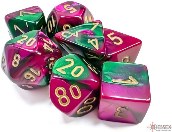 GeminiT Polyhedral Green-Purple/gold 7-Die Set